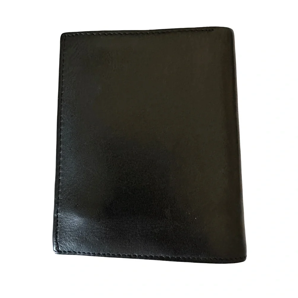 Genuine Leather Black Wallet Zip Snap Closure Card Holder Cash Compartments GUC